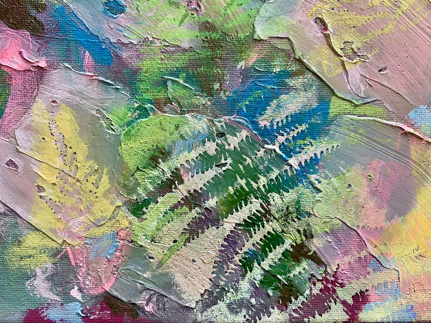 Abstract painting with a textured surface in various colors