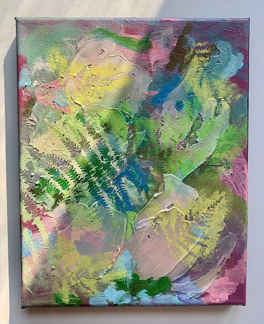 Abstract painting with colorful brush strokes on a white background